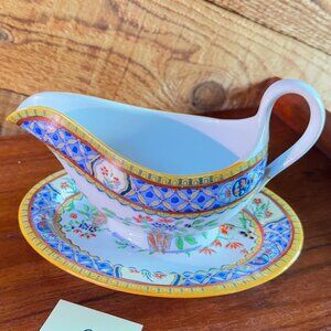 Minton Chinese Garden Handpainted Gravy Boat and Tray